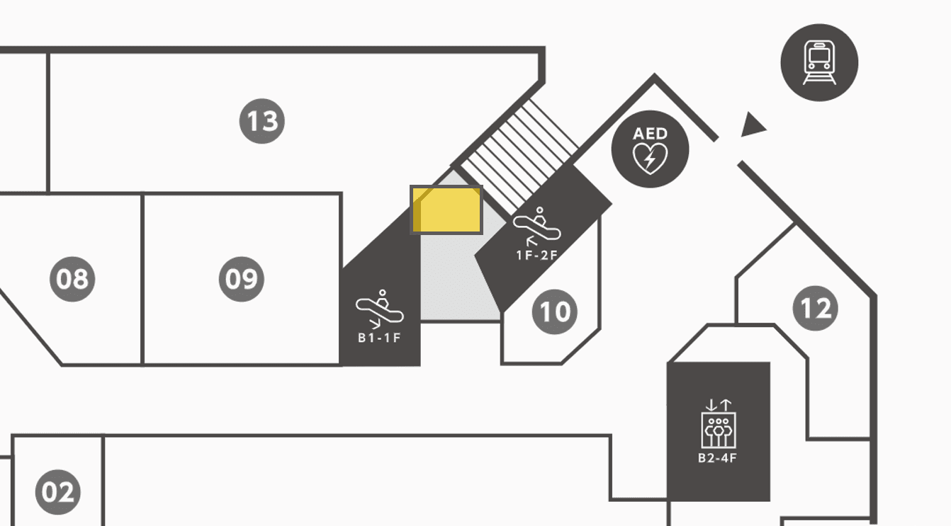 「1階」物販のポップアップに最適な、メイン入口近くの通行量が多いエスカレーター横イベントスペースの図面・フロアマップ