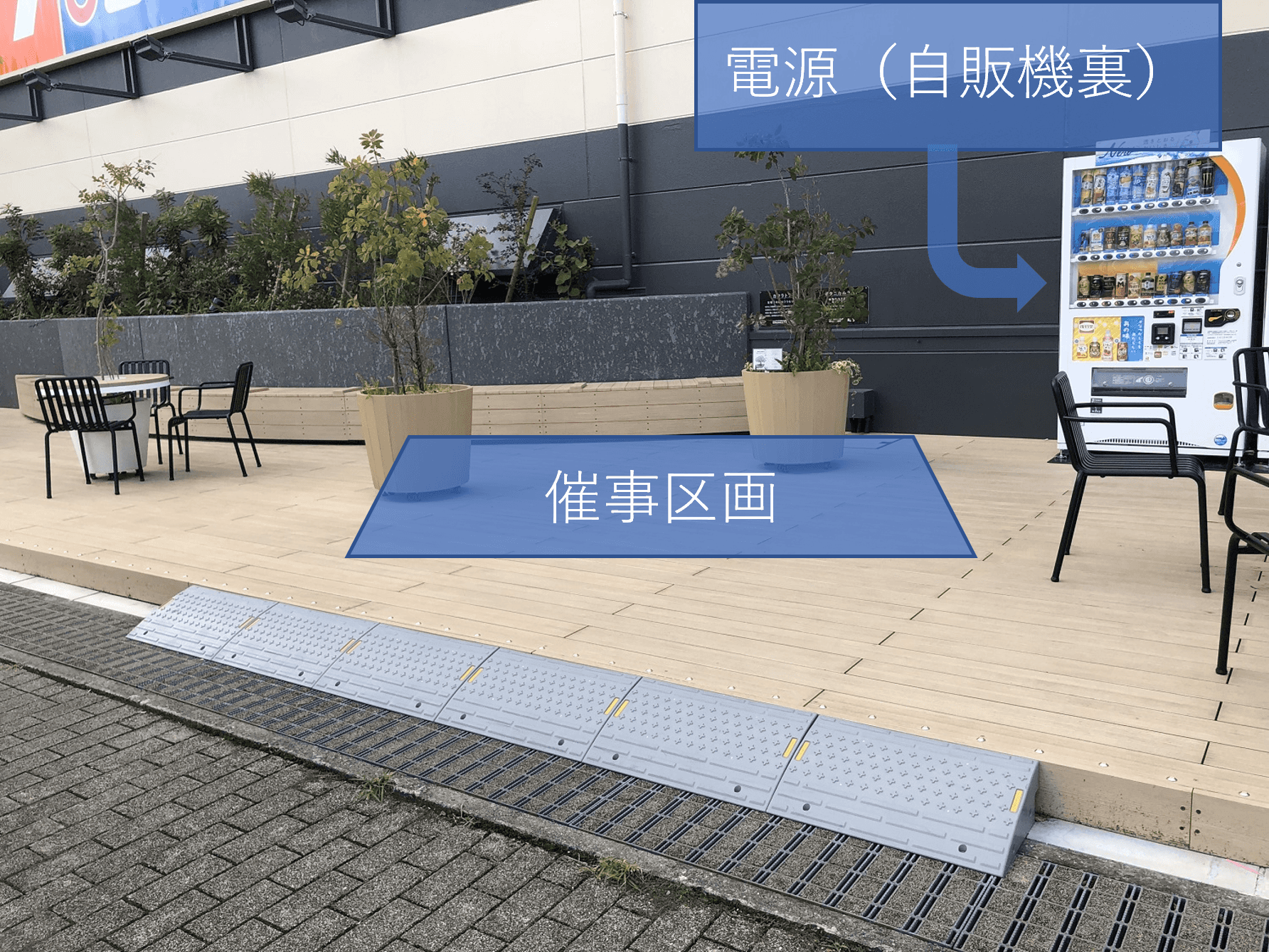 「1F入口横テラス」食物販や飲食、屋外イベントやプロモーションに最適なスペース