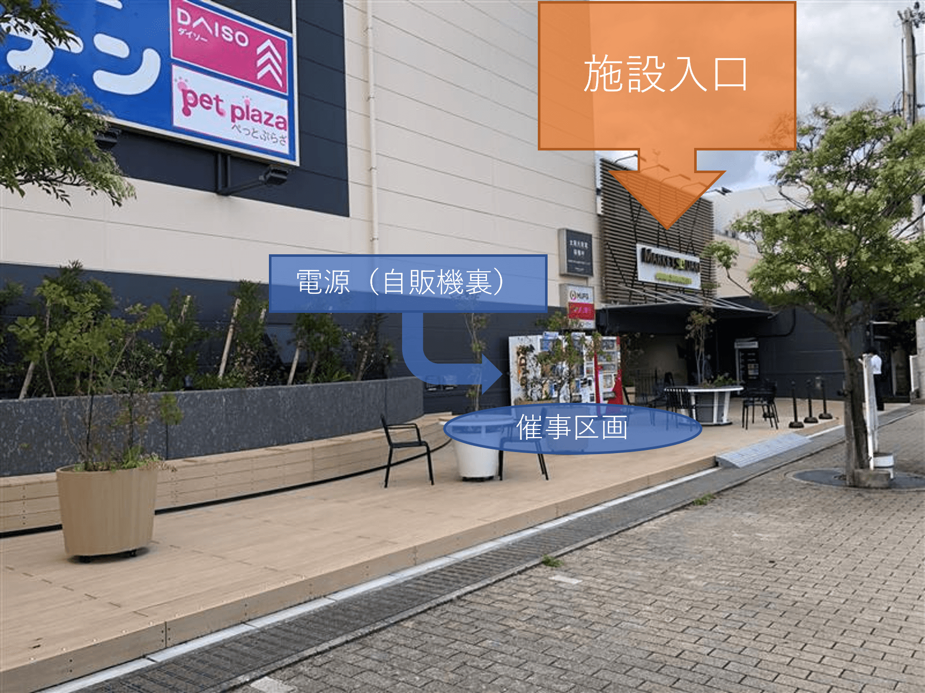 「1F入口横テラス」食物販や飲食、屋外イベントやプロモーションに最適なスペース1