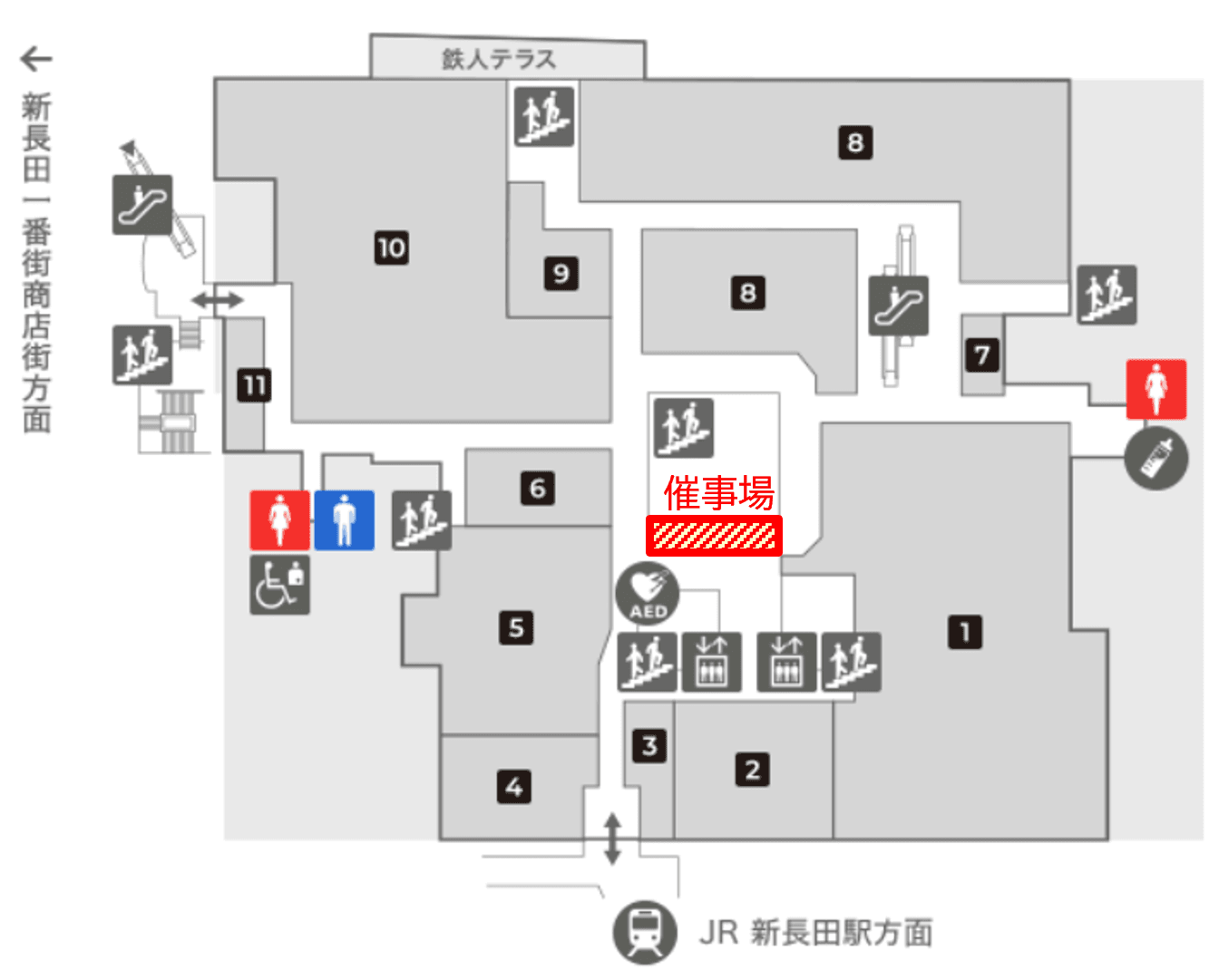 「2F 螺旋階段横 」2F中央階段すぐ!ポップアップストアやPRイベントに最適な視認性の高いイベントスペースの図面・フロアマップ