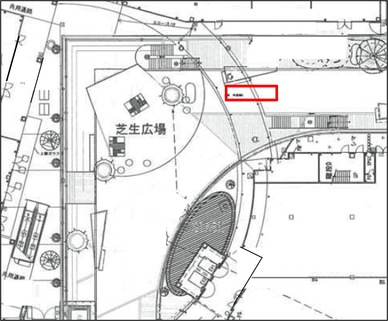 「⑥L通り Aスペース」キッチンカーや各種プロモーションに最適な芝生広場近くのイベントスペースの図面・フロアマップ