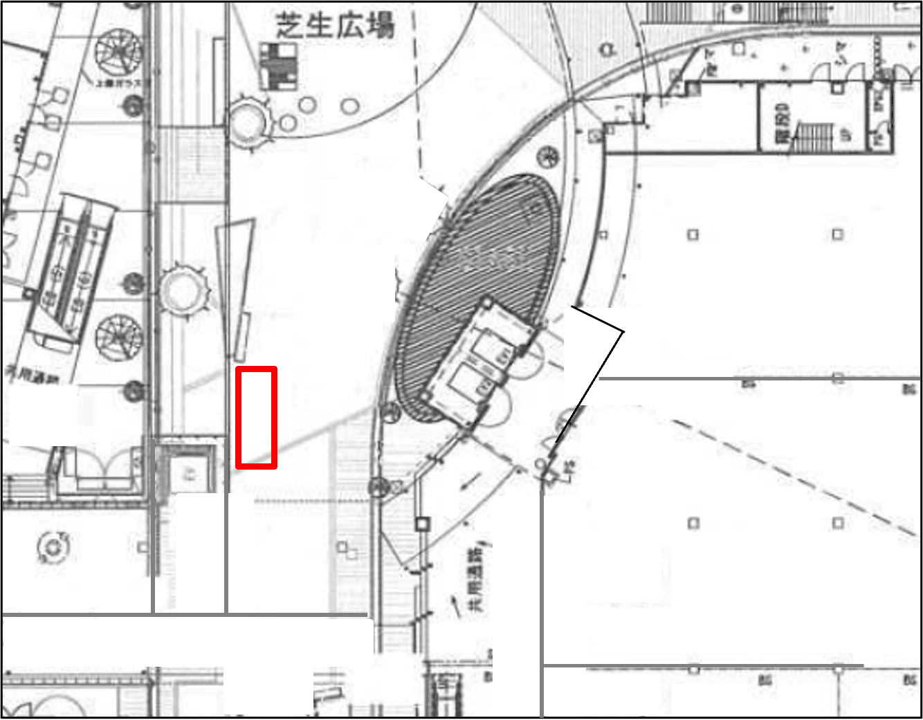 「⑨L通り Dスペース」キッチンカーや各種プロモーションに最適な通行客からの視認性の良いイベントスペースの図面・フロアマップ
