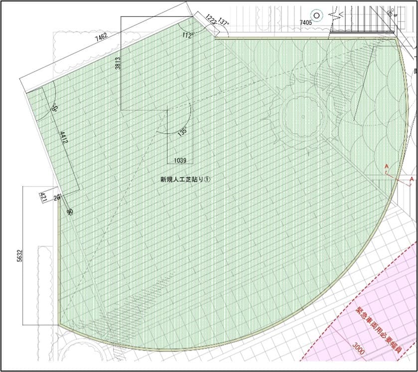 「⑫芝生広場」体験型イベントやワークショップ、展示イベントから大型ポップアップまで幅広く使える憩いのスペースの図面・フロアマップ