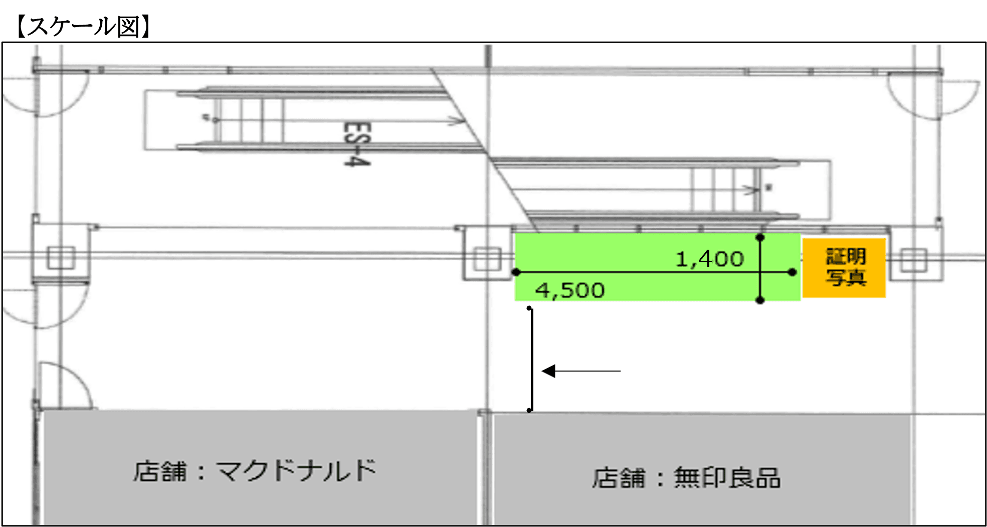 「②1F 下りエスカレーター横」ポップアップ、作品展示に適したコンパクトなイベントスペースの図面・フロアマップ1
