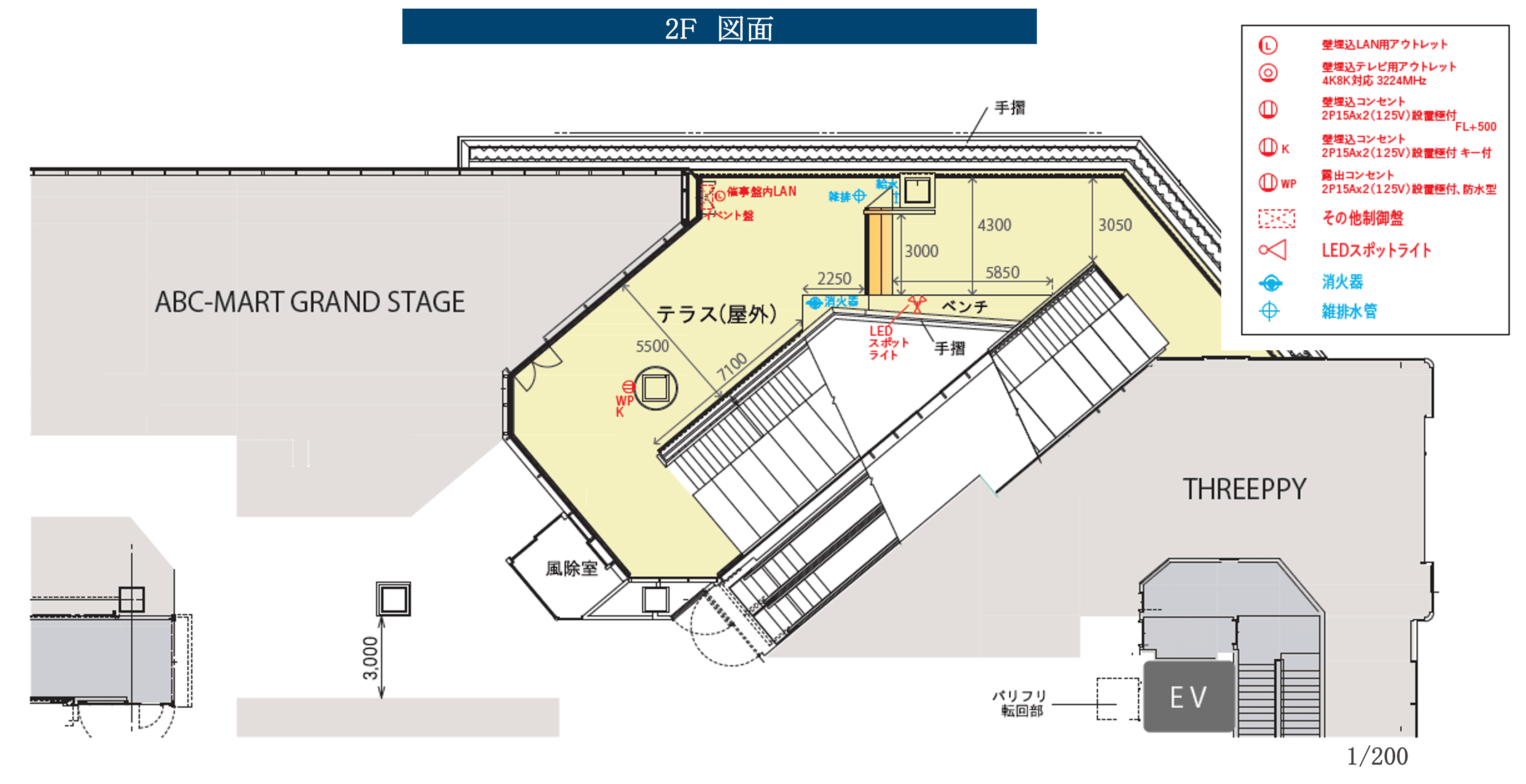 「2階屋外広場」すすきの交差点目の前!大型イベントや物販のポップアップにおすすめのCOCONO TEREACEイベントスペースの図面・フロアマップ1