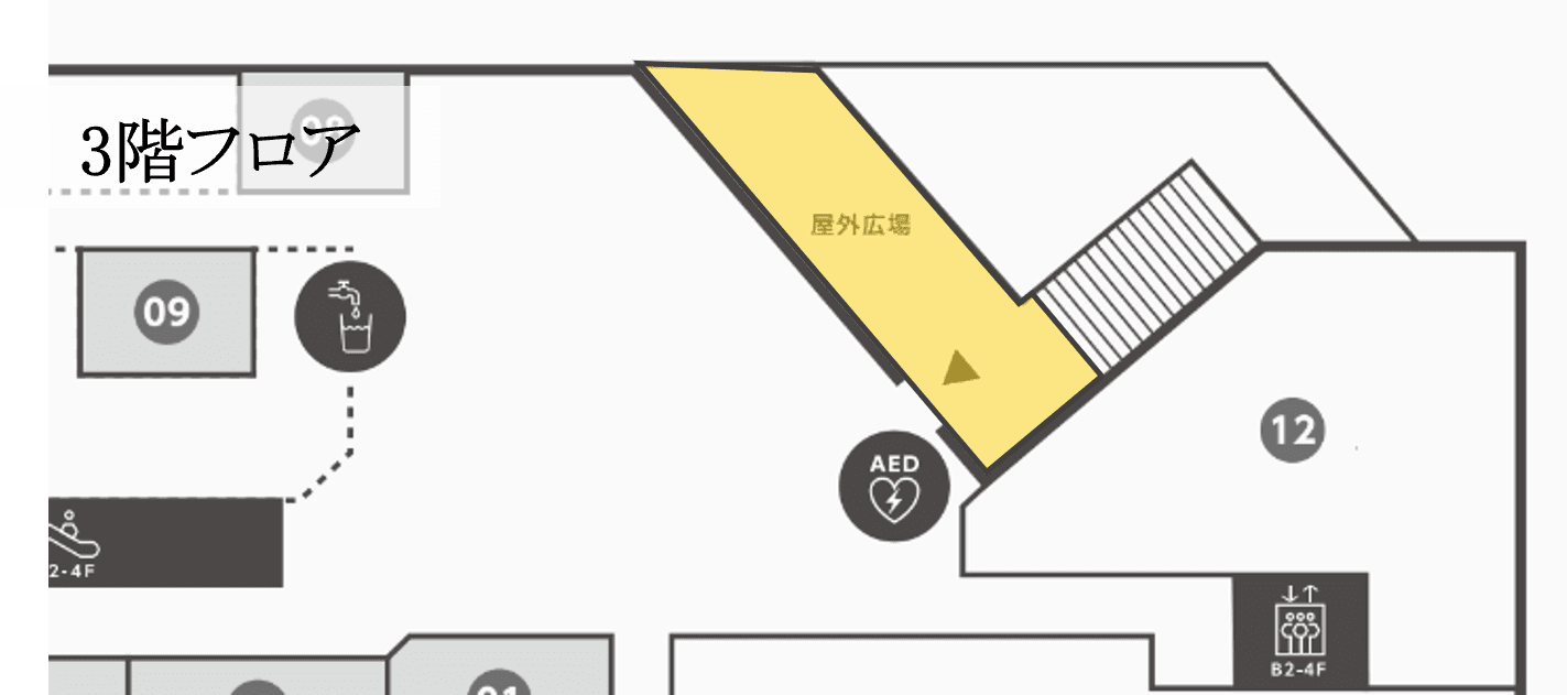 「3階屋外広場」すすきの交差点目の前!開放的な空間でポップアップやプロモーションにおすすめのCOCONO TEREACEイベントスペースの図面・フロアマップ