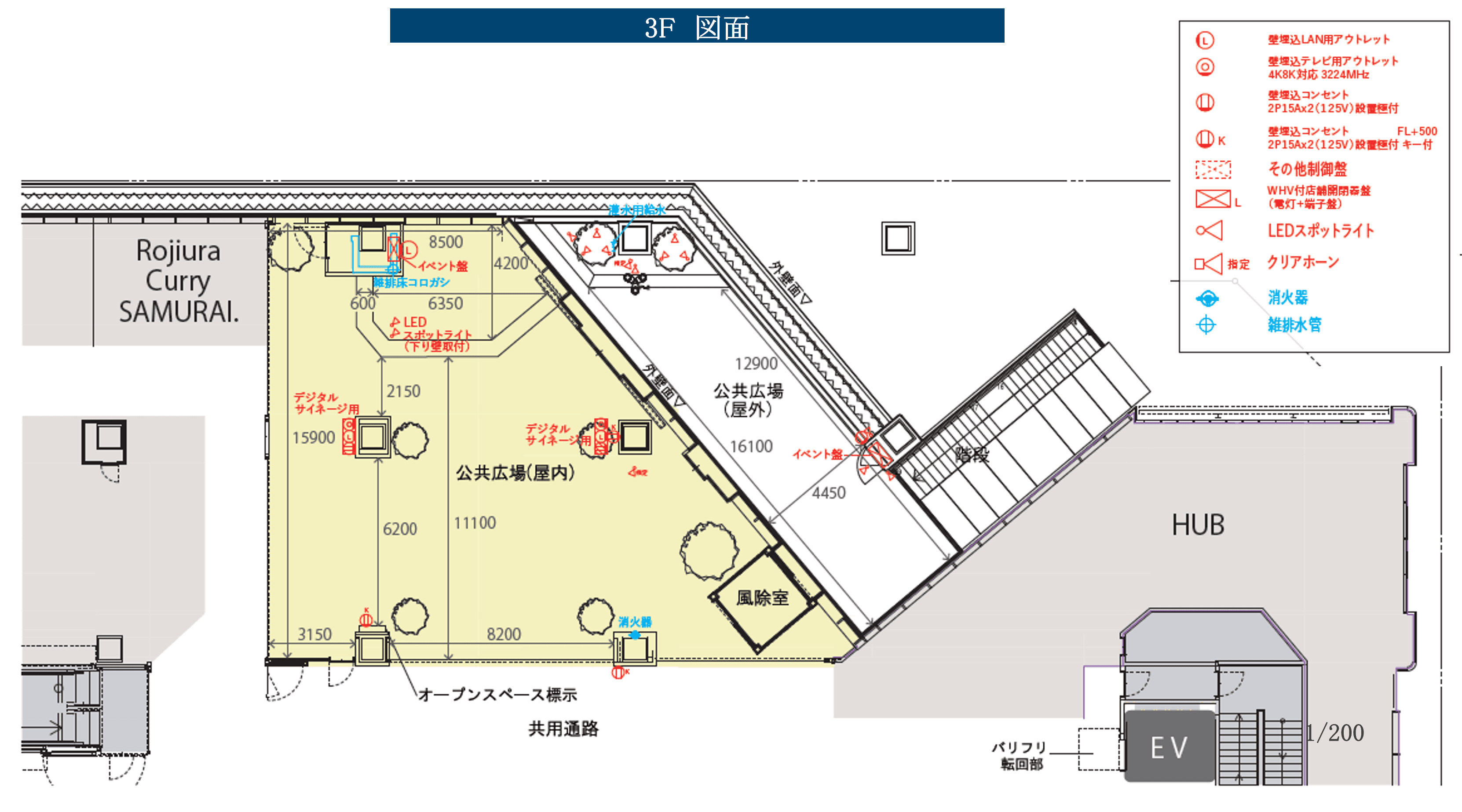 「3階屋内広場」大型ポップアップ、音楽・アーティストのステージイベントに最適なCOCONO SQARE吹き抜けイベントスペースの図面・フロアマップ1