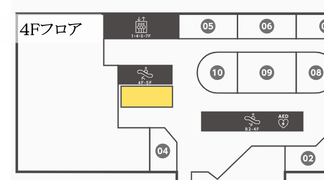 「4階」ポップアップや展示、プロモーションに最適な飲食フロア内エスカレーター横イベントスペースの図面・フロアマップ