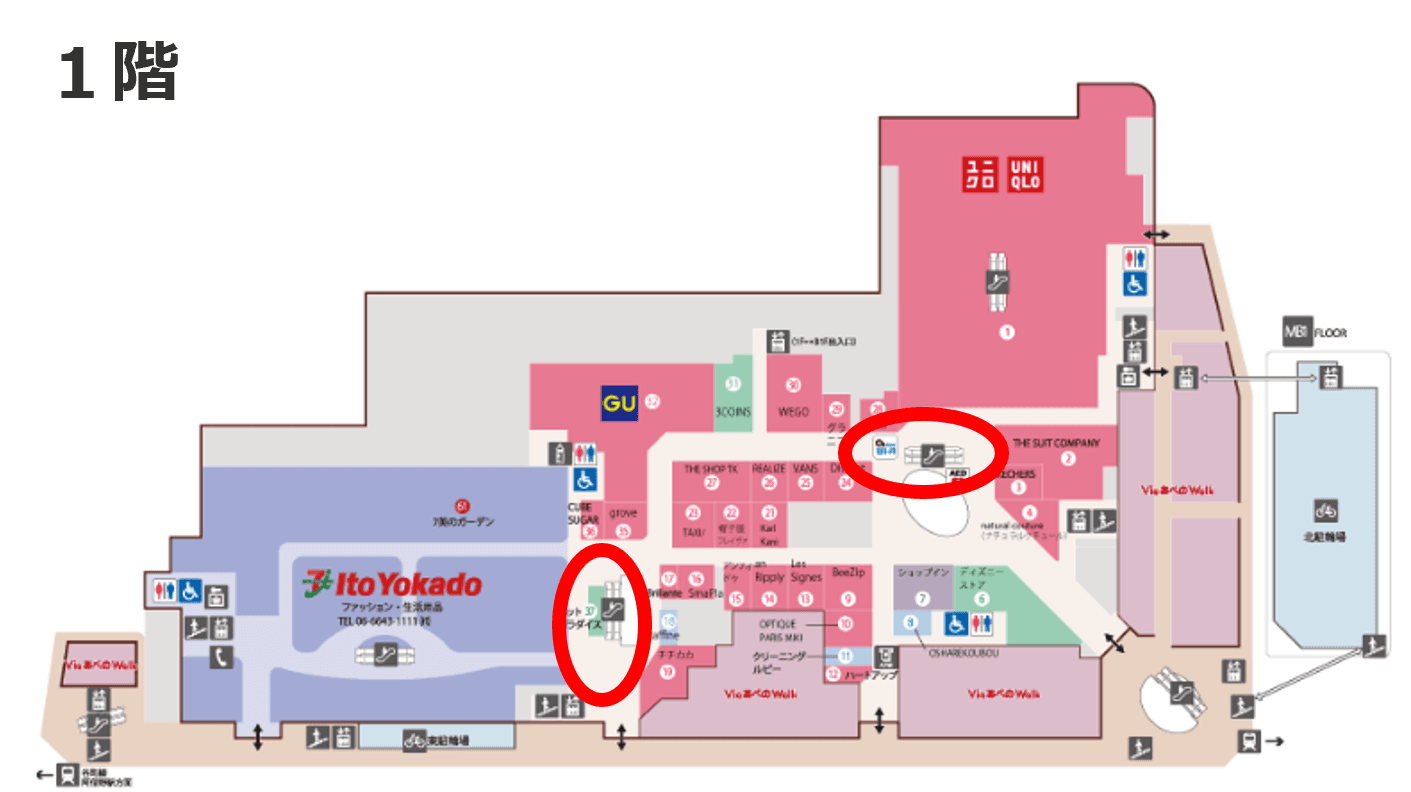 あべのキューズモール【メディア】「②B1~4階エスカレーター」の図面・フロアマップ