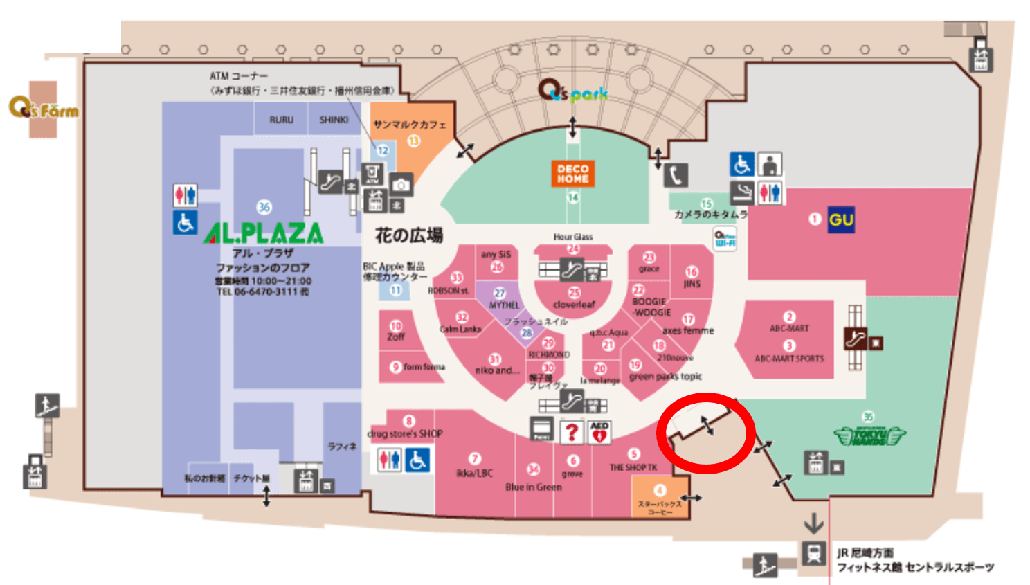 あまがさきキューズモール【メディア】「⑥-aデジタルサイネージ・入口+館内サイネージ」の図面・フロアマップ