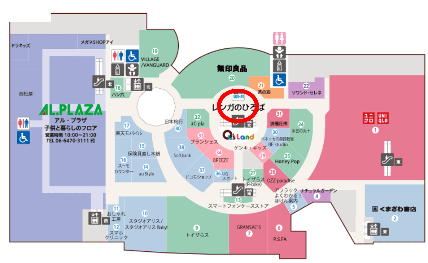 あまがさきキューズモール【メディア】「⑥‐bデジタルサイネージ・3階レンガのひろば+館内サイネージ」の図面・フロアマップ