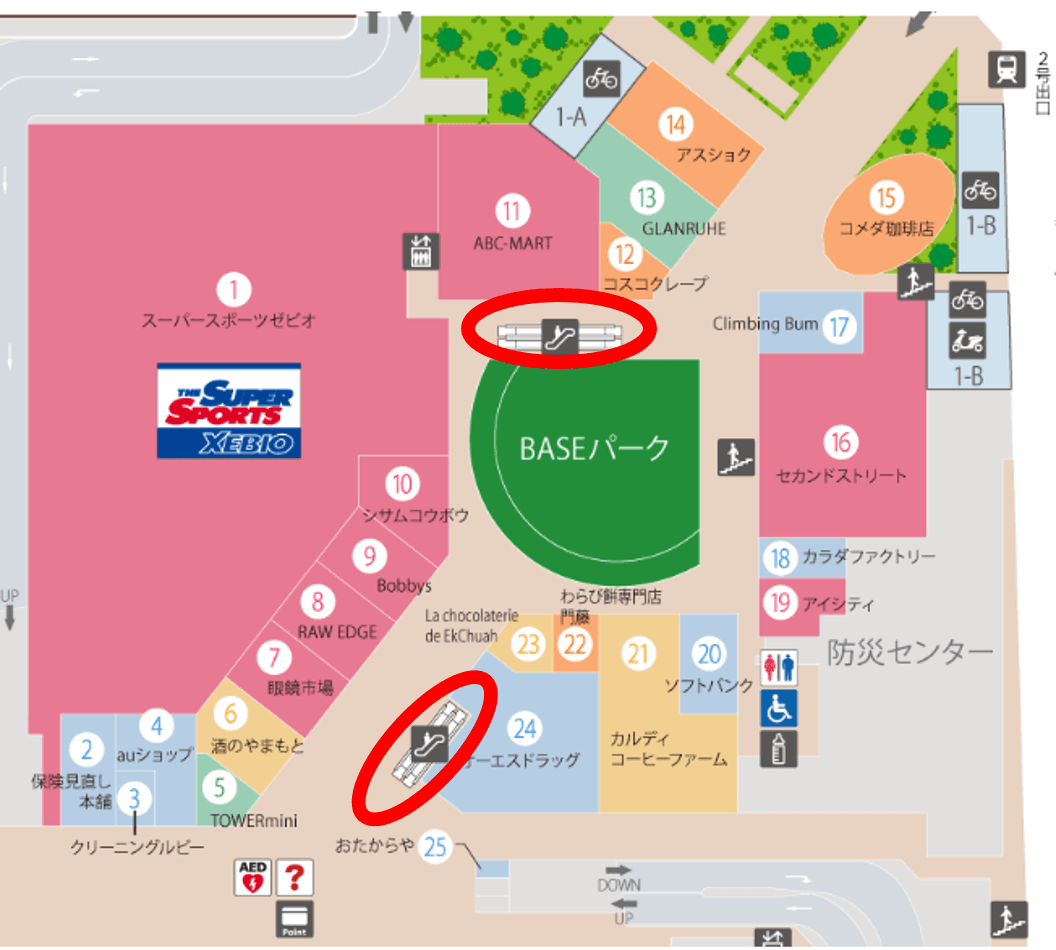 もりのみやキューズモールBASE【メディア】「③エスカレーター」の図面・フロアマップ