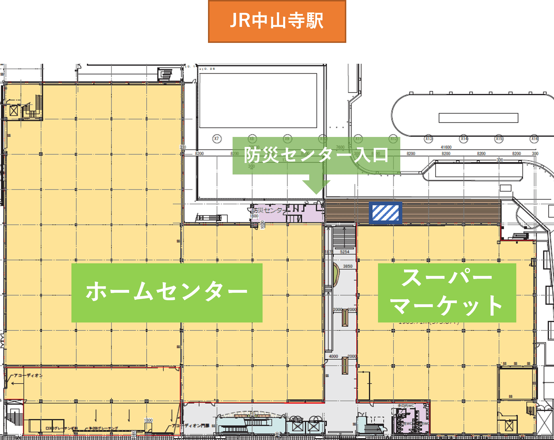 「1F入口横テラス」食物販や飲食、屋外イベントやプロモーションに最適なスペースの図面・フロアマップ