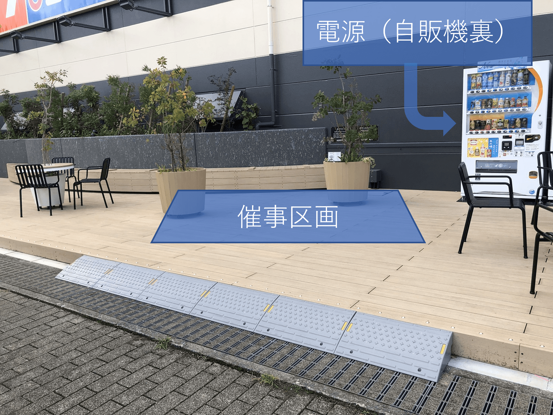 「1F入口横テラス」食物販や飲食、屋外イベントやプロモーションに最適なスペース