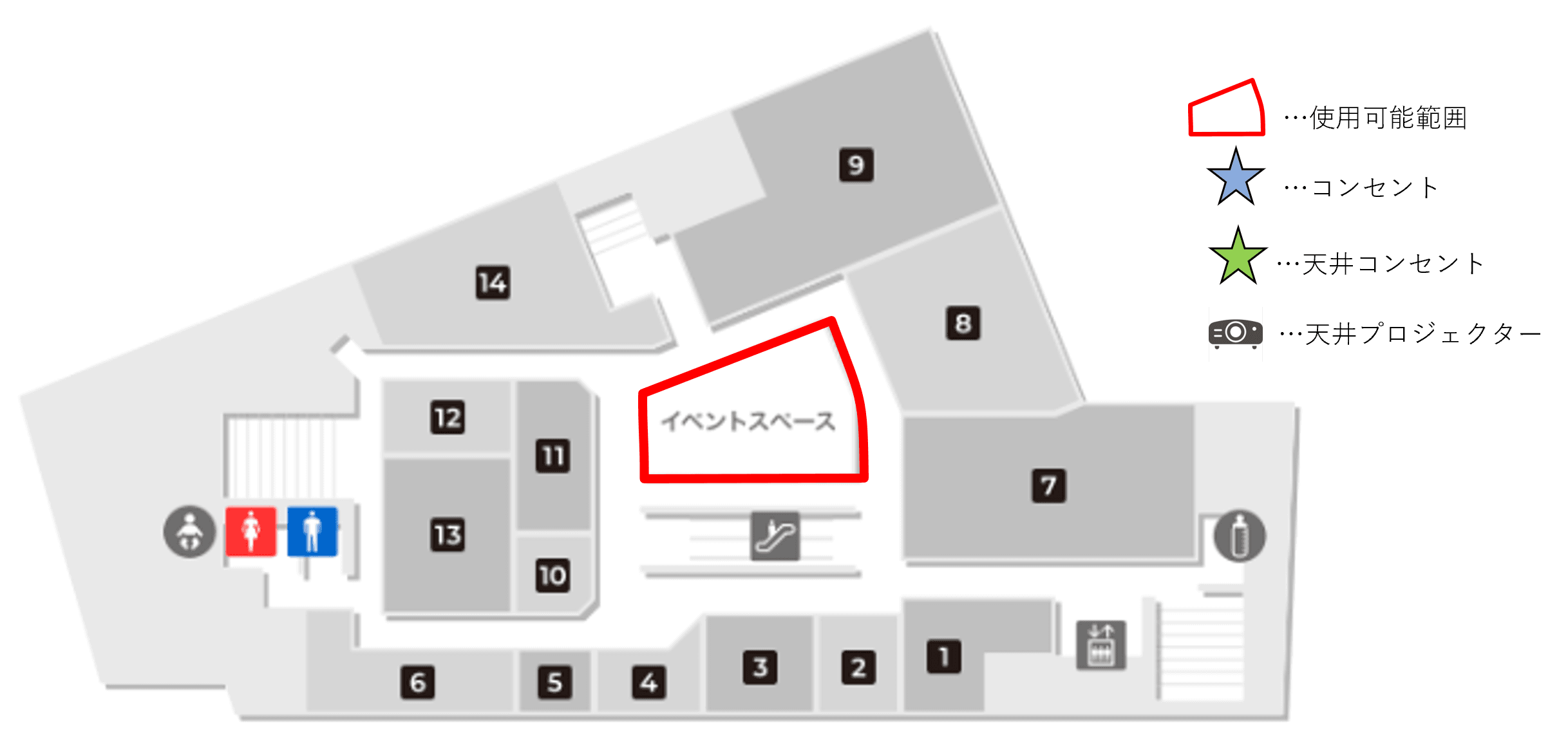 「7Fイベントスペース」視認性抜群で、物販からPRプロモーション・展示会・相談会まで利用可能な広々としたイベントスペースの図面・フロアマップ