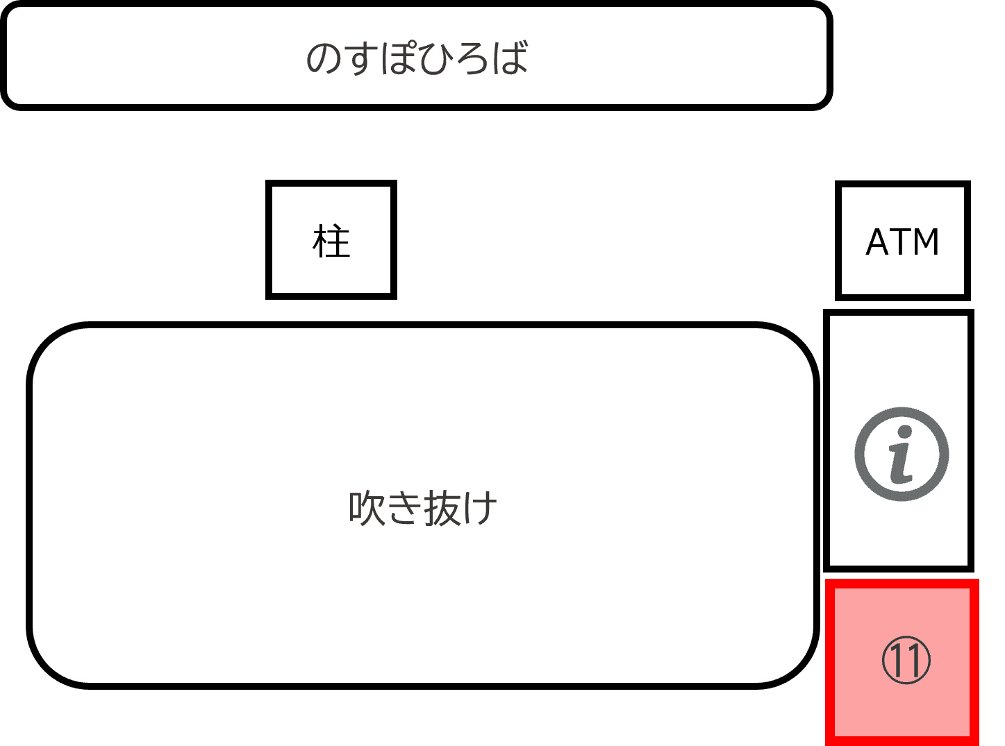 「3F-3区画(サービスカウンター横)」子供向けのプロモーションイベントや小規模物販に最適なイベントスペースの図面・フロアマップ1