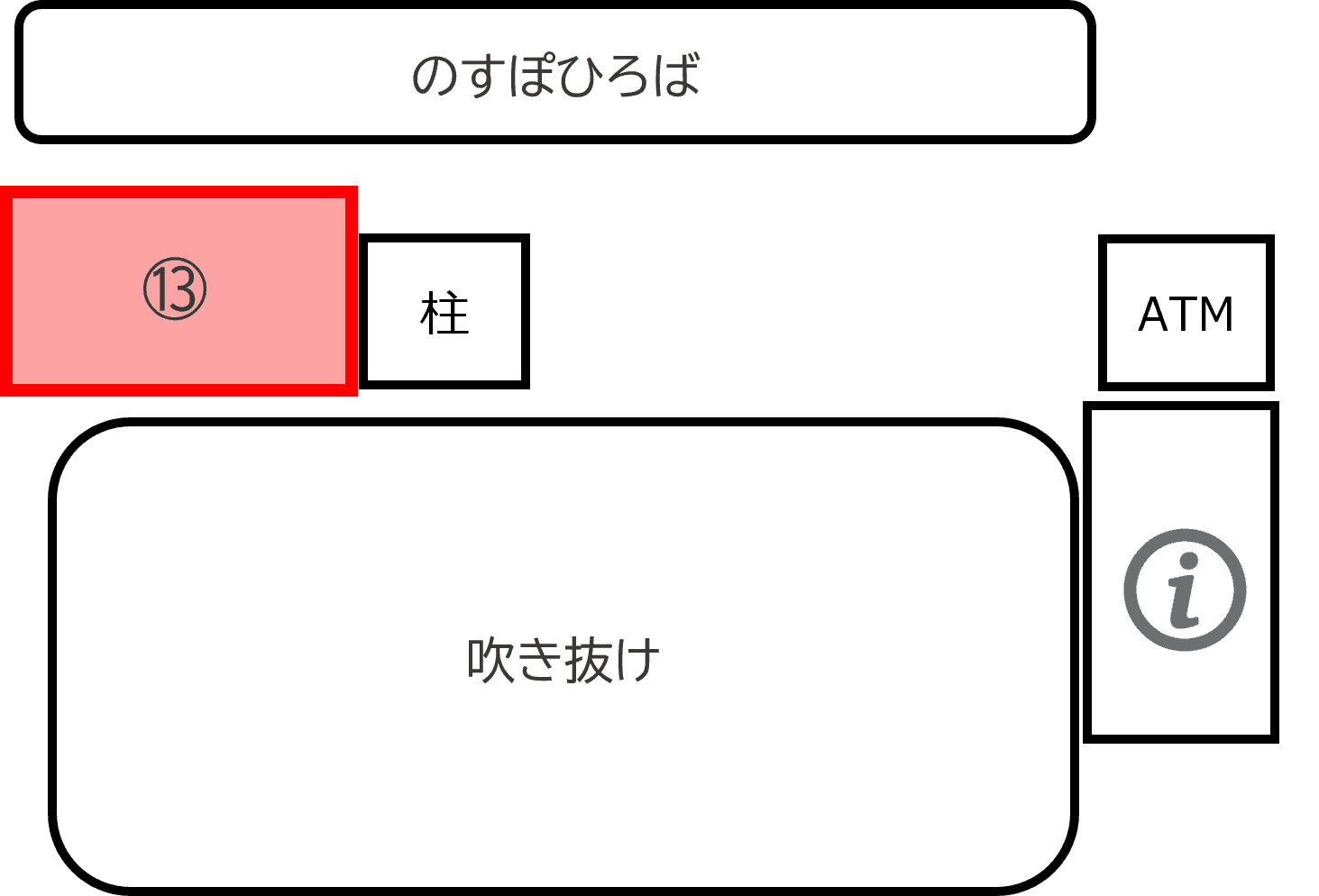 「3F-5区画(のすぽ広場前②)」子供向けのプロモーションイベントや小規模物販に最適なイベントスペースの図面・フロアマップ1