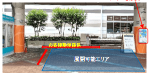 「②1F セントラルスクエア前中央(CS前中央)」屋根下で四方から通行客に視認されやすい食物販やPRプロモーション向けの人気イベントスペース1
