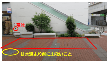 「④1F オーエスドラッグ前」エスカレーター横で通行量の多い、キッチンカー催事向けの屋外スペース