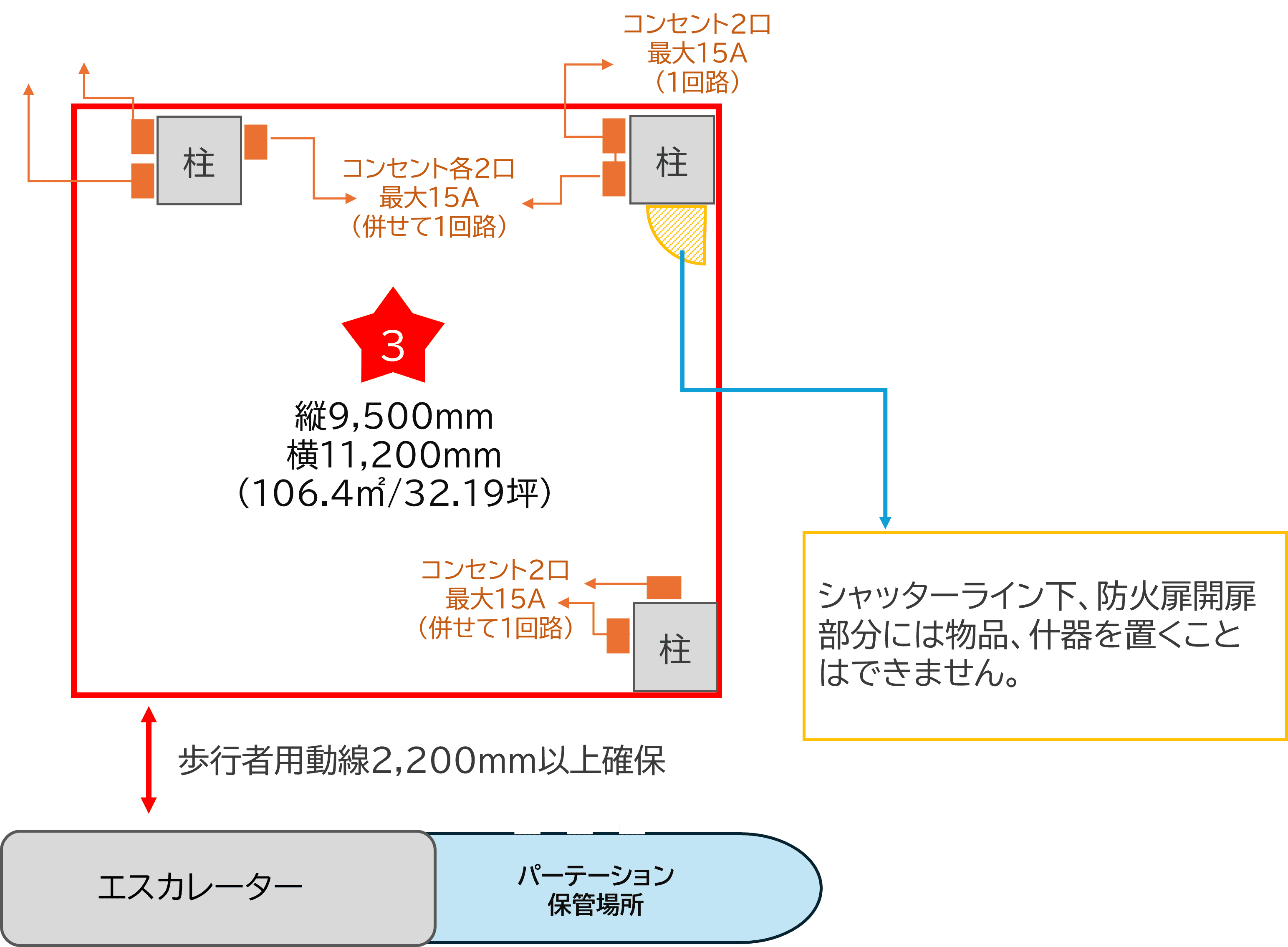 「2F-1区画(センターコート)」大型ポップアップストアやプロモーションに最適な広々としたイベントスペースの図面・フロアマップ1