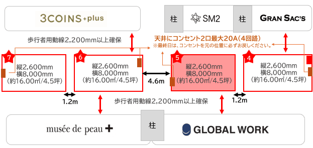 「2F-3区画(センターアベニュー:SM2keittio前)」ファッション・アパレル関連のポップアップストアやプロモーションに適したイベントスペースの図面・フロアマップ1