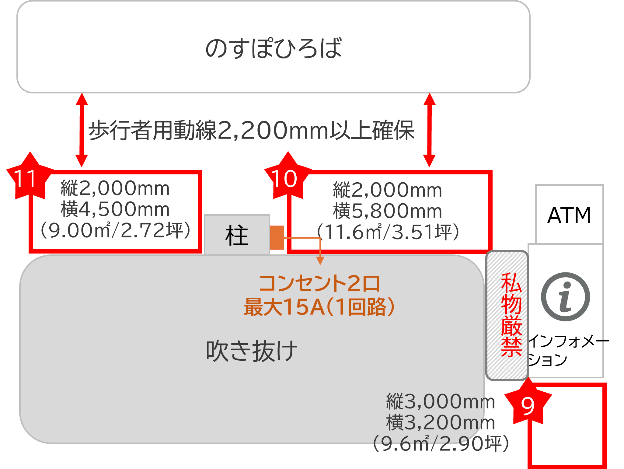 「3F-3区画(サービスカウンター横)」子供向けのプロモーションイベントや小規模物販に最適なイベントスペースの図面・フロアマップ1