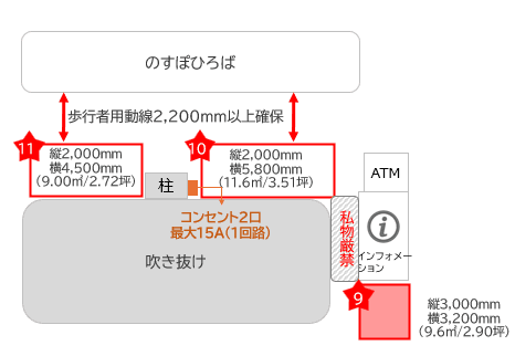 「3F-3区画(サービスカウンター横)」子供向けのプロモーションイベントや小規模物販に最適なイベントスペースの図面・フロアマップ1